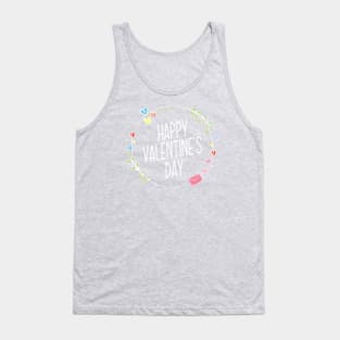 Lovely Happy Valentine's Day Floral Wreath Calligraphy Tank Top